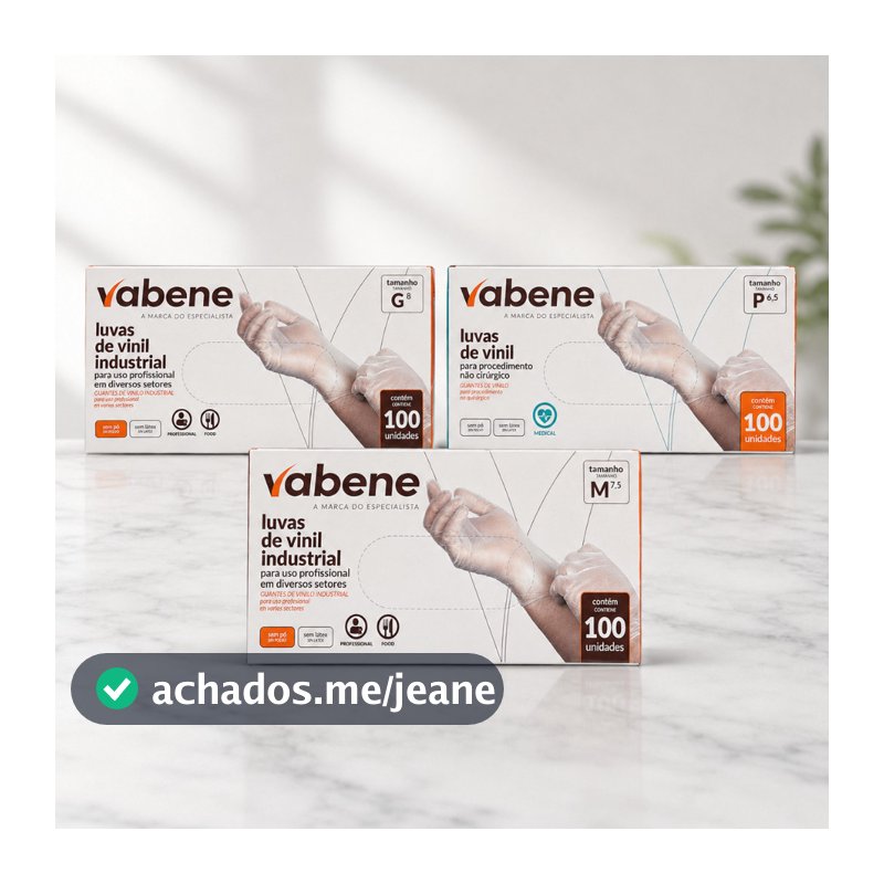 Luva de Vinil Vabene Descartável 50/100/200 Unidades Sem Pó Sem Látex Profissional Tamanhos P M G
