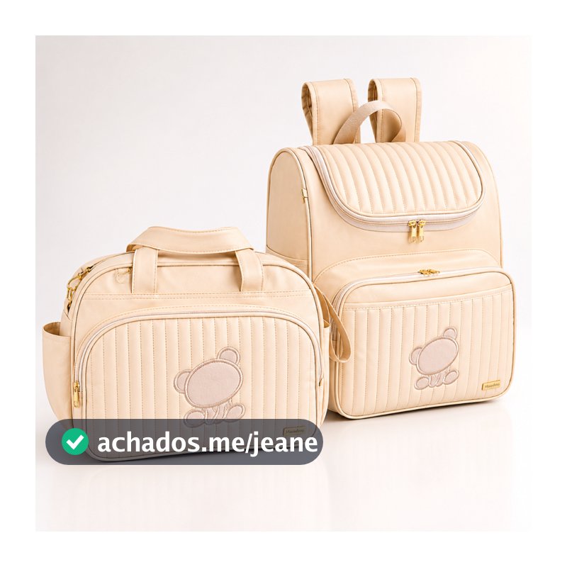 Kit Bolsas Maternidade 2 peças com Mochila, Bolsa Grande e Urso Bordado Bege