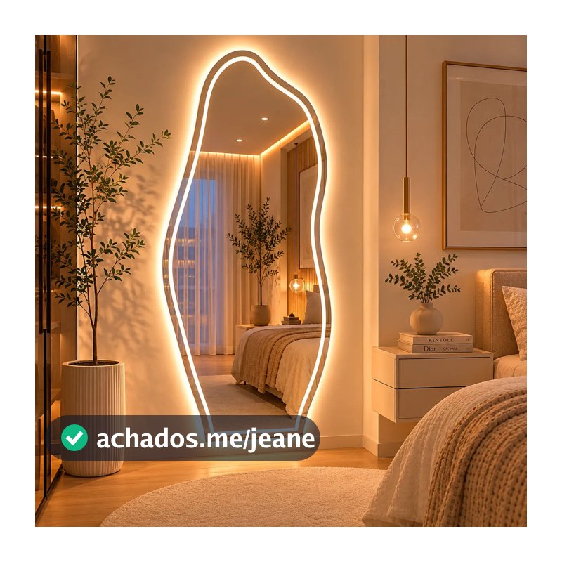 Espelho Grande Com Led Forte de 3 Cores e Botão Touch Jateado 90x40 Banheiro Quarto Sala Premium
