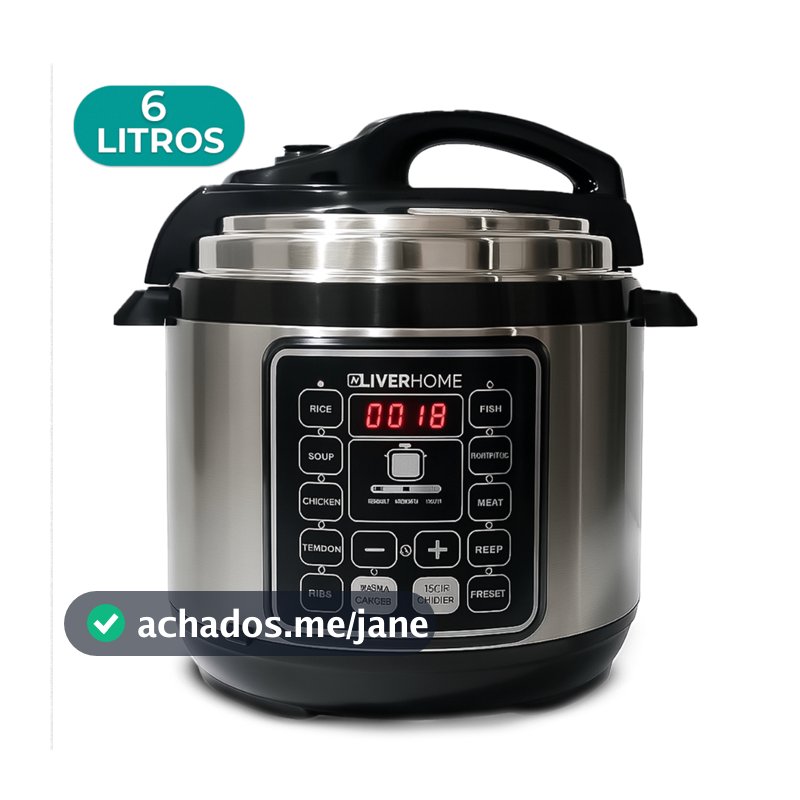 Panela De Pressão Elétrica 6L Inox Preta Digital 110V ou 220V Oliver Home