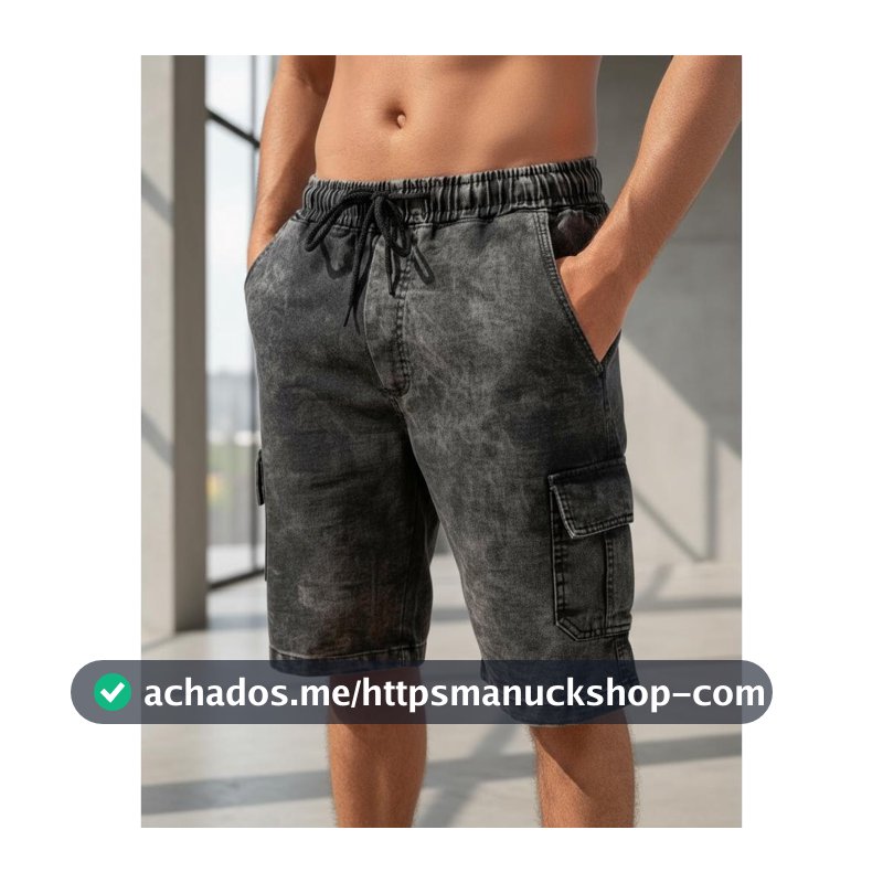 Bermuda Jeans Cargo Masculino Shorts Cargo Marmorizado Cinza