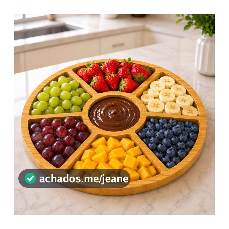 Petisqueira Redonda MDF 29cm 6 Divisórias Com Molheira Tábua De Frios