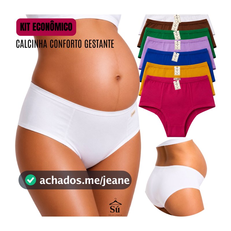 Kit 7, 5 ou 2 Calcinhas Gestante e Pós-Parto Cintura Alta Calçola Confortável Lateral Larga Luxo
