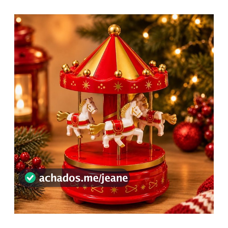 Carrossel Natalino Caixinha Natal Musical A Corda Com Cavalinhos