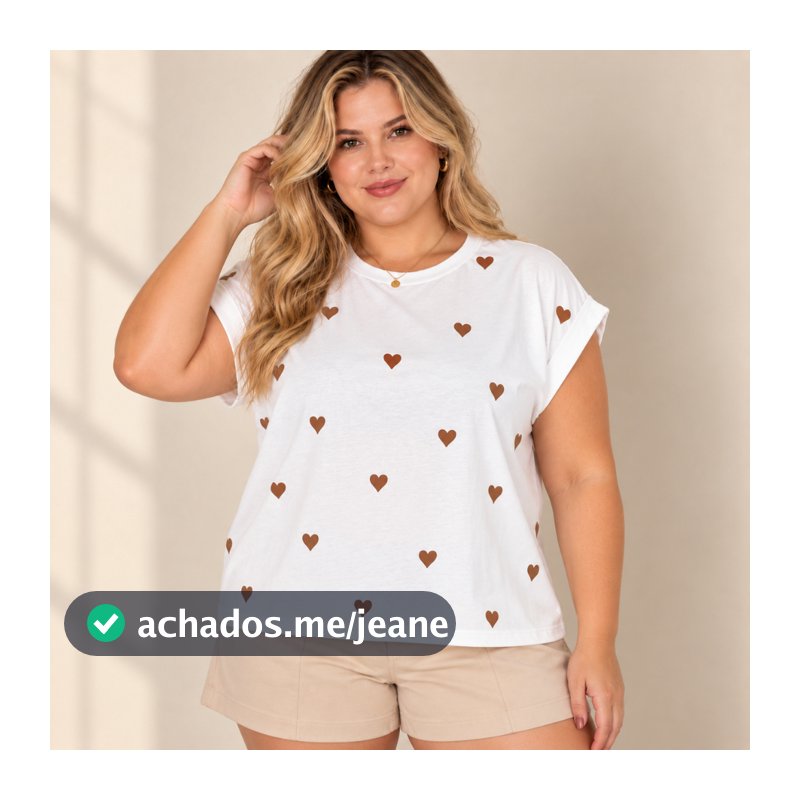 Blusa Feminina Manga Japonesa Coração Estampado Plus Size Tecido 100% Algodão Premium Moda Clean