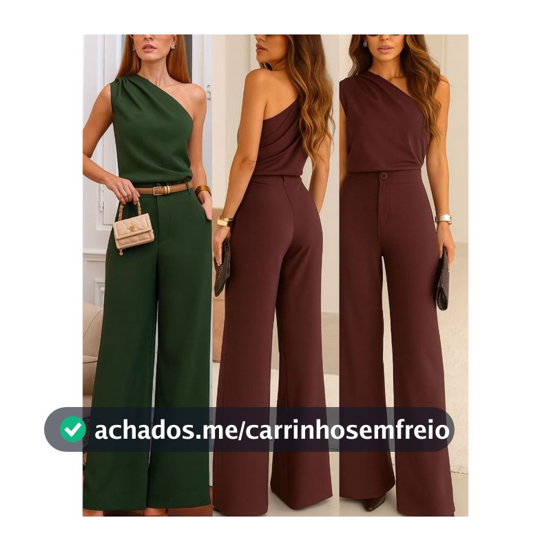 YAN FASHION Conjunto Alfaiataria Um Ombro Só e Calça Pantalona Feminina Elegante
