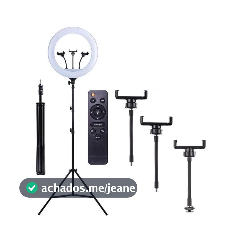 Ring Light 18 polegadas Com Suporte 3 Celulares e Tripe 2,10 altura