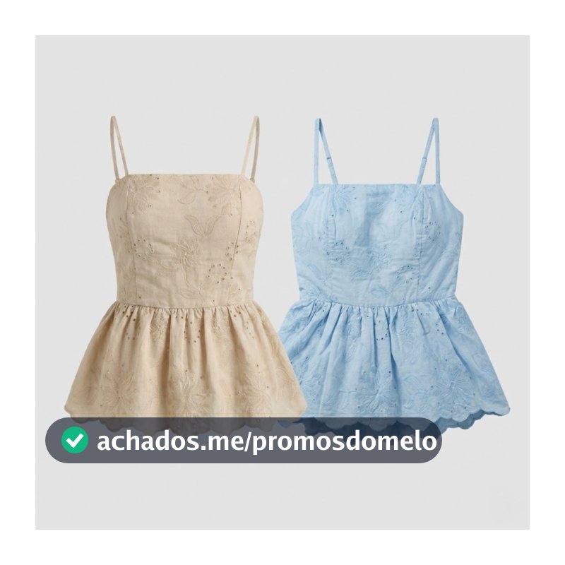 Blusa Feminina Laise Alcinha Bordada Floral com Babado Peplum Elegante Moda Verão