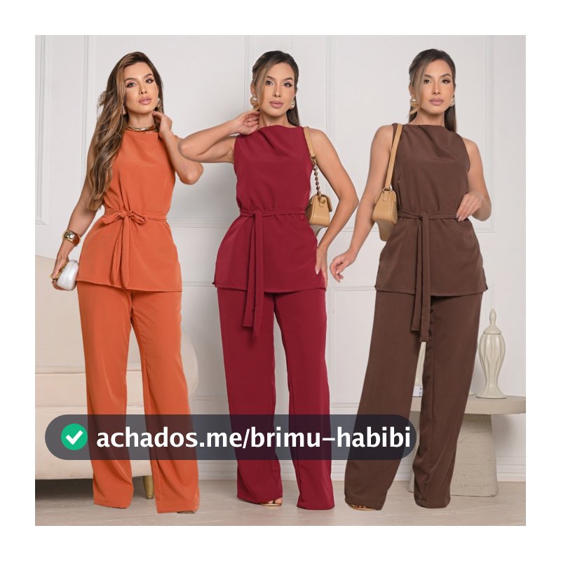 Conjunto Alfaiataria Feminino Blusa Mais Calça Forrada Com Cinto Premium
