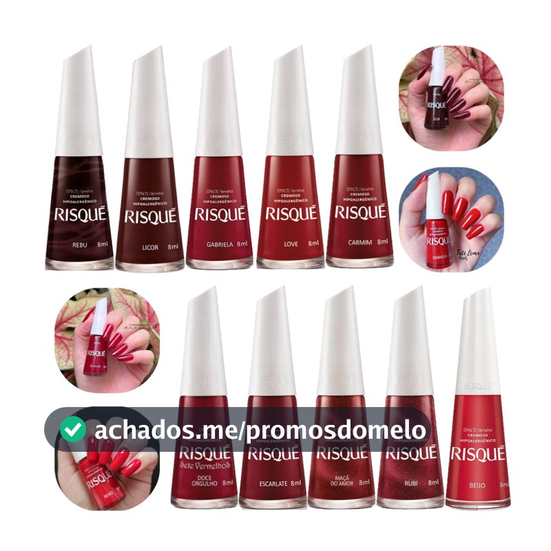 Kit 10 Esmaltes Vermelhos Risqué Os Mais Vendidos Manicure Unhas Esmalte Cremoso