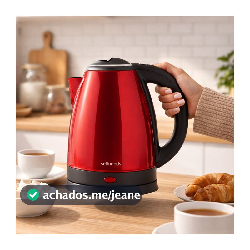 Chaleira Elétrica Jarra 1.8L Café Chá Inox 110v Vermelha
