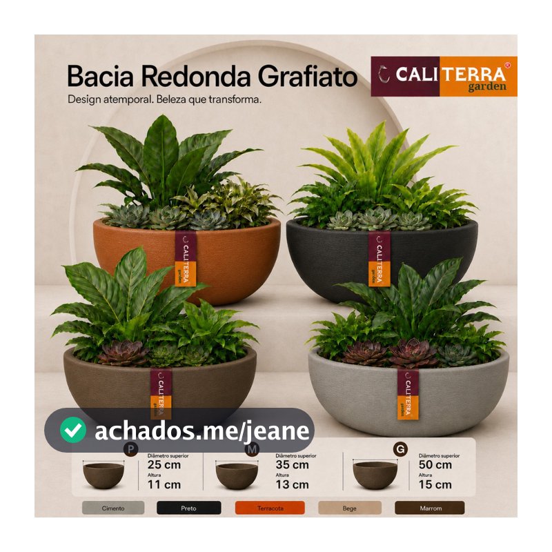 Vaso Bacia Grafiato Polietileno Decorativo Cachepot para Plantas Jardim Paisagismo Sala Varanda Área Interna Externa
