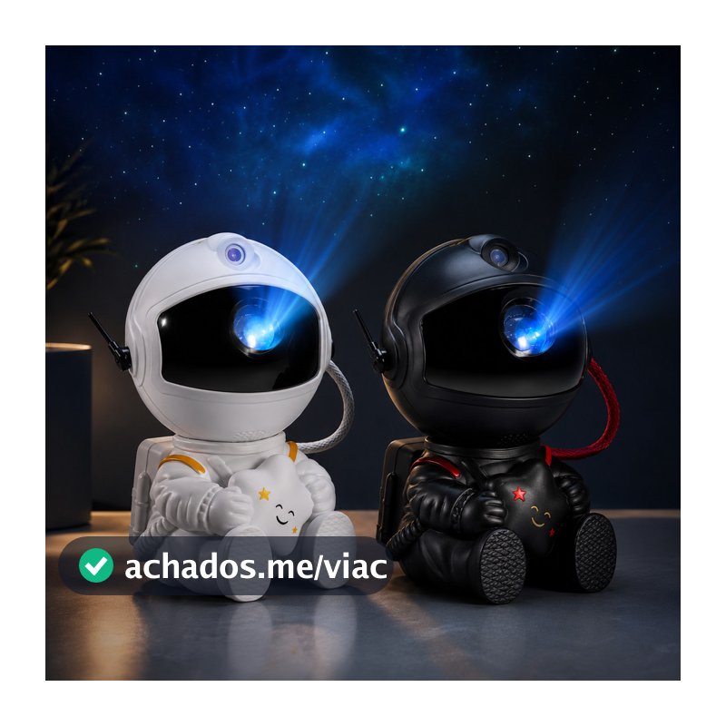 Mini Projetor Astronauta Galáxia Luz Noturna Estrela LED Decoração Quarto Infantil USB Rotação 360°