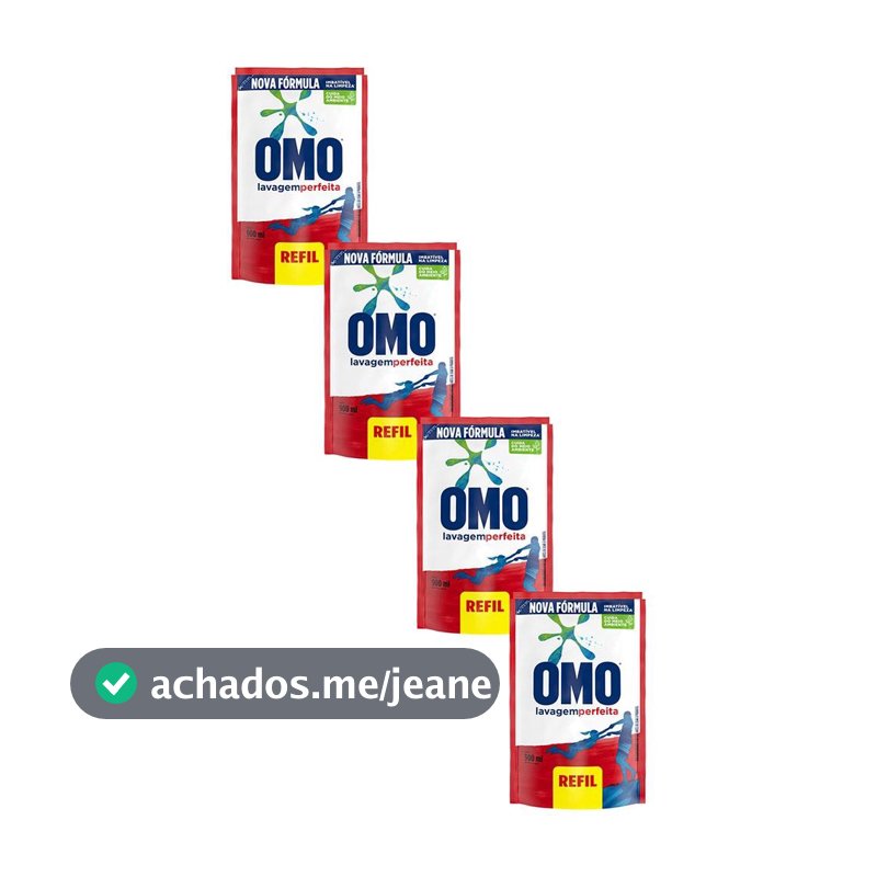 Kit 4 Refil Sabão Líquido Omo Lavagem Perfeita 900ml Embalagem Econômica