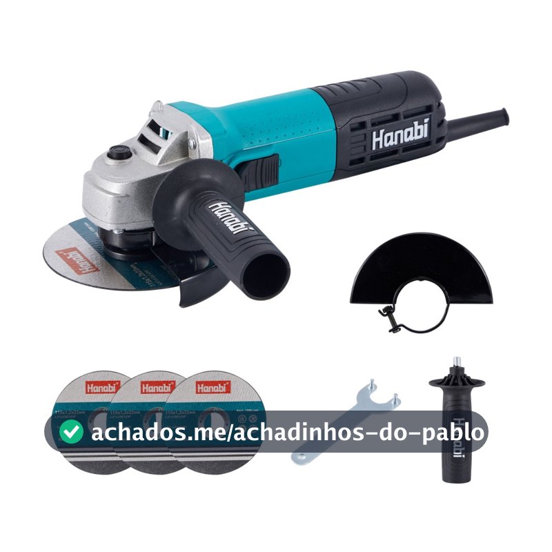 【Hanabi】 Esmerilhadeira Lixadeira Angular 880W 115mm 11000RPM Hanabi Profissional com 3 Discos