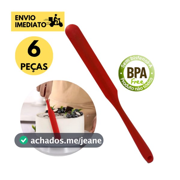Kit 6,4 ou 3 Espátula de Confeiteiro Silicone Vermelha Alta Resistência Confeitaria e Sobremesas