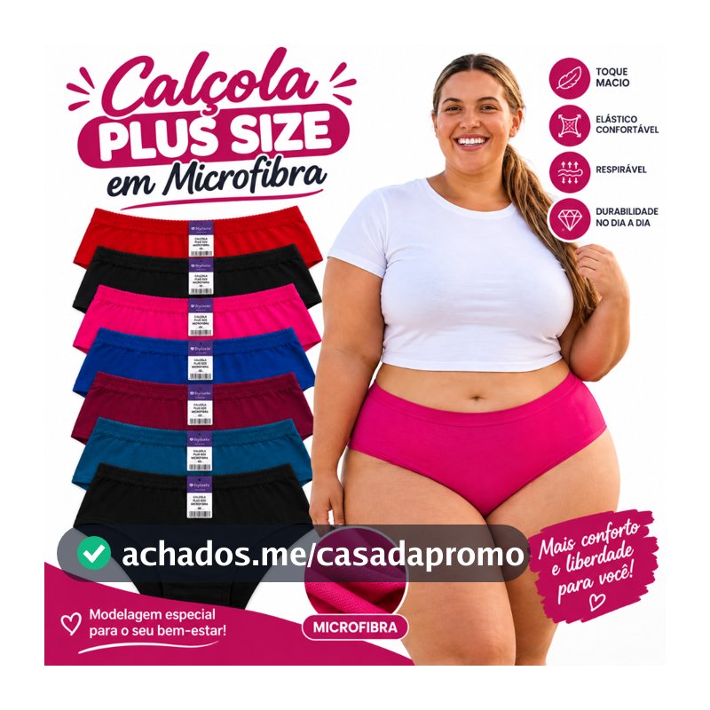 Kit 10 Calçolas Plus Size em Microfibra com Forro 100% Algodão cintura alta e cos largo lingerie feminina lisa