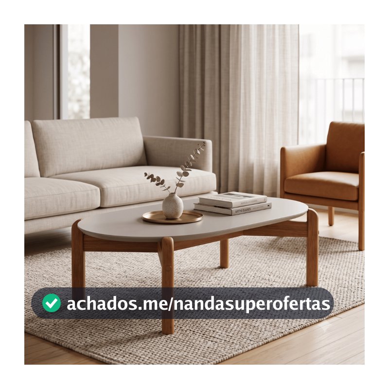 Mesa De Centro Lizz Oblonga Madeira Maciça Sala TV Apartamento Design Moderno Compacta Ideal
