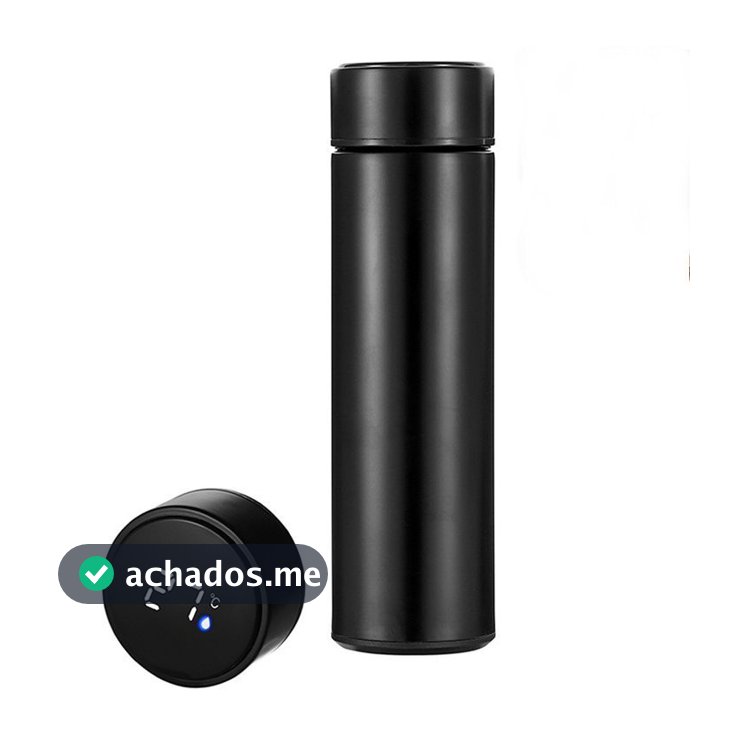 Garrafa Térmica Inteligente 500ml Aço Inox com Termômetro Digital Touch LED Tampa com Vedação Preta