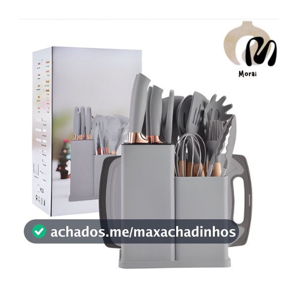 Kit Utensílios de Cozinha 12/19 Peças • Silicone com Cabo de Madeira • Completo e Resistente