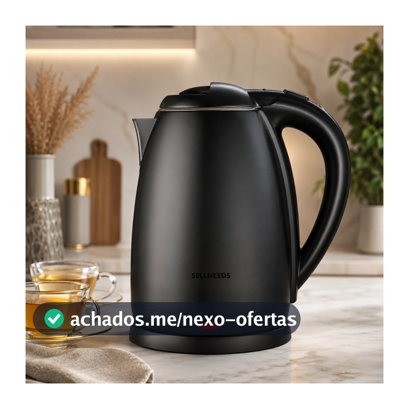 Chaleira Elétrica Jarra 1.8L Café Chá Inox 110v Preto Matte