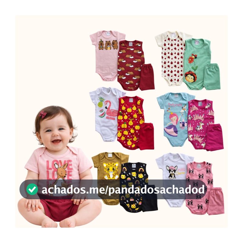 Kit 6 ou 9 Peças Body Verão Bebê Menina Body Manga Curta e Regata e Short Tamanho RN ao GG