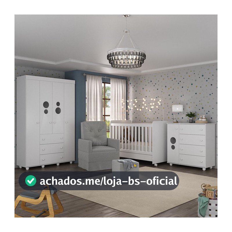Quarto Completo com Colchão, Poltrona de Amamentação e Puff Pimpolho Multimóveis MP4103