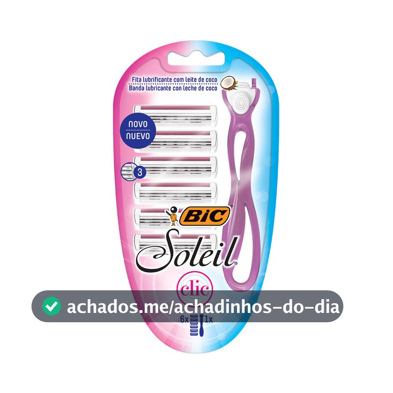 Depilador descartável Soleil Clic recarregável Rosa + 6 lâminas Bic