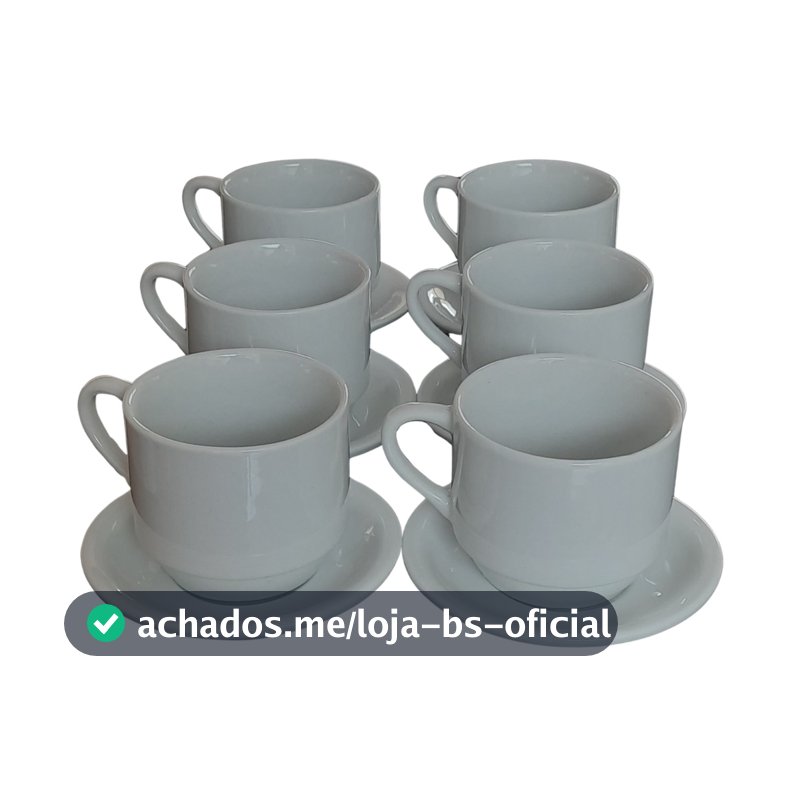 Jogo 6 xícaras de Café e Chá com pires - 200 ml Empilháveis - Porcelana branca