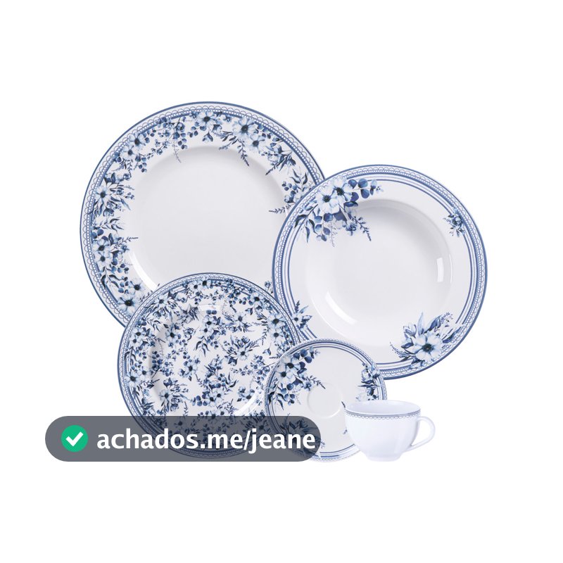 Aparelho Jantar Azzura 30 Peças Porcelana Alta Qualidade Estampa Flores Azuis 6 Pessoas Tramontina