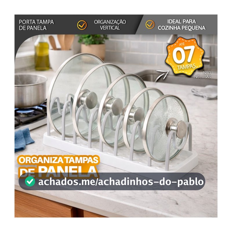 Porta Tampas de Panela Organizador Vertical para Bancada e Armário