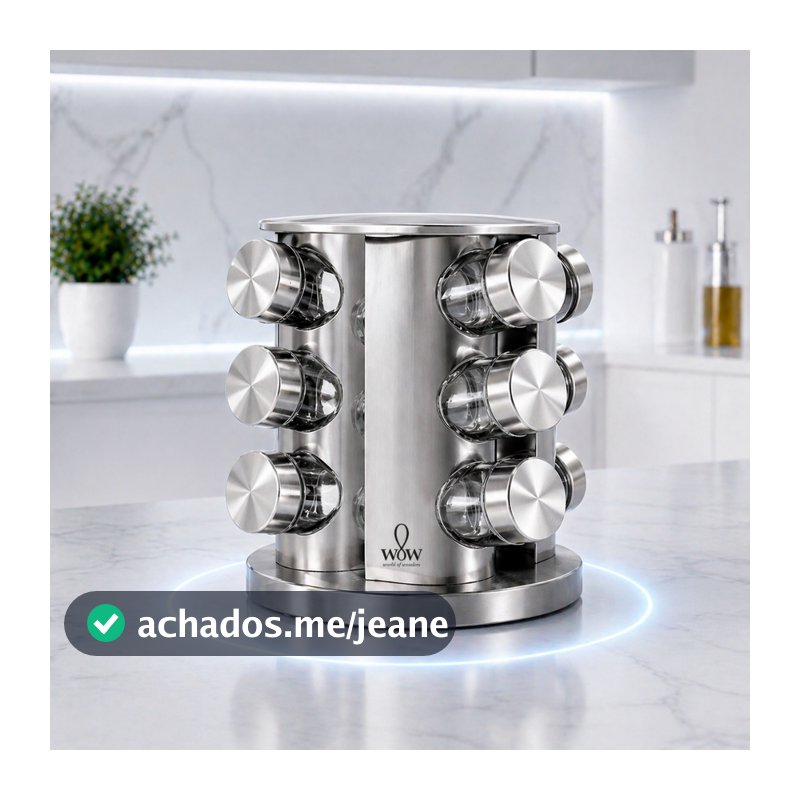 Porta Tempero Inox Giratório Vidro 12 Potes 360