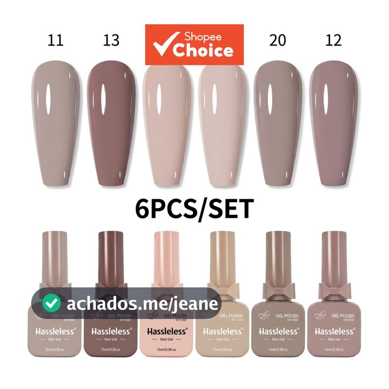 Esmalte em gel cinza nude sem complicações, kit com 6 frascos. Longa duração, alta pigmentação, cor uniforme, baixo odor