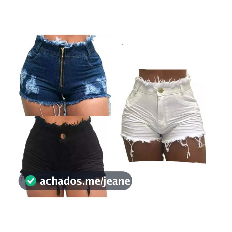 Kit Lote 3 Bermuda Short Jeans Feminino Cintura Alta Desfiado