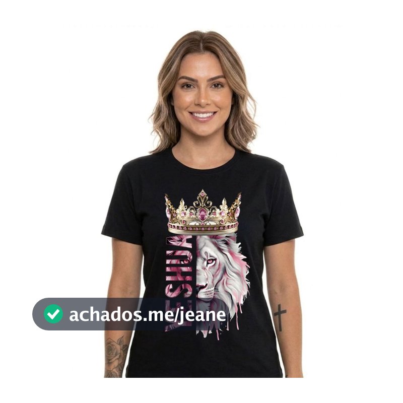 Camiseta Cristã FEMININA LEÃO YESHUA ROSA camiseta camisa blusa tshirt evangelica gospel