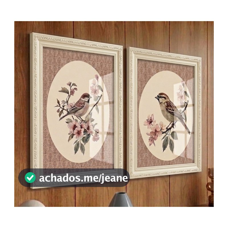 Quadros Decorativos De Pássaros Vintage Com Moldura Clássica E Vidro 36x46
