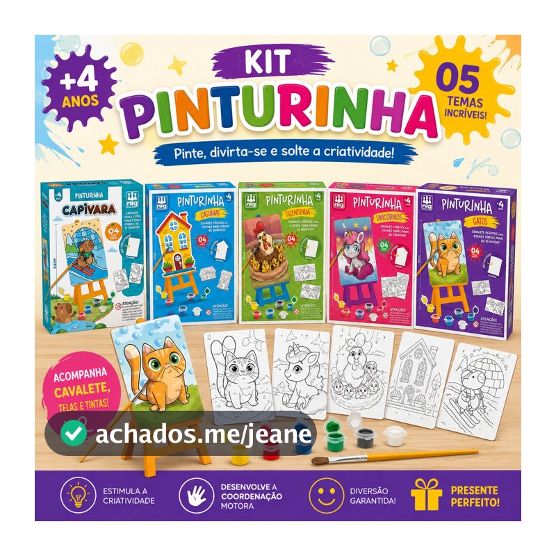 Brinquedo Kit Pintura Infantil Completo Tintas Pincel 4 Telas Cavalete Atividade Longe Das Telas Presente Criativo Kids