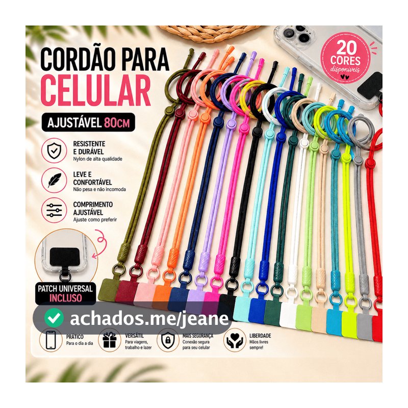 Cordão para Celular Ajustável Crossbody Universal Upgrade – Anti Queda, Alça Removível, Mãos Livres
