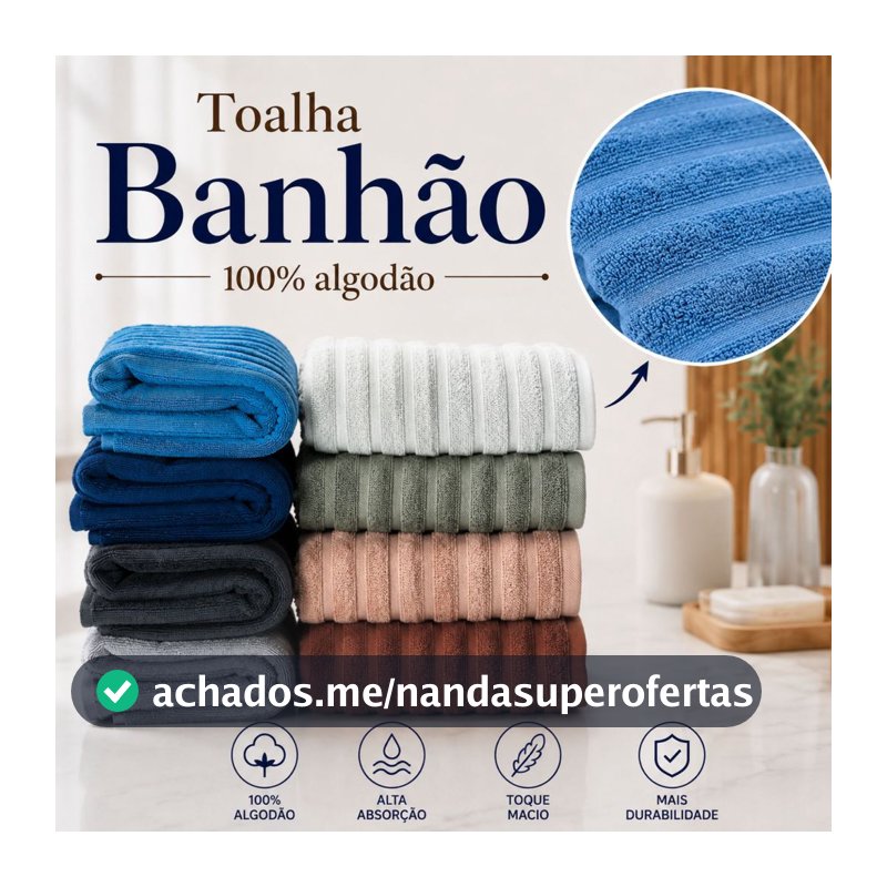 Toalha Banhão Gigante E Rosto 100% Algodão Alta Absorção Toque Macio Aveludada Enxuga Bem Wave Habitat