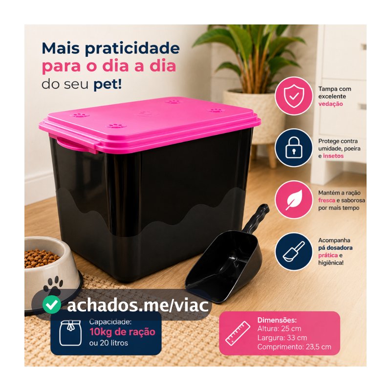 Container Porta Ração Caixa Organizadora Mec Pet Capacidade de 10kg 20L Com Tampa Vedada