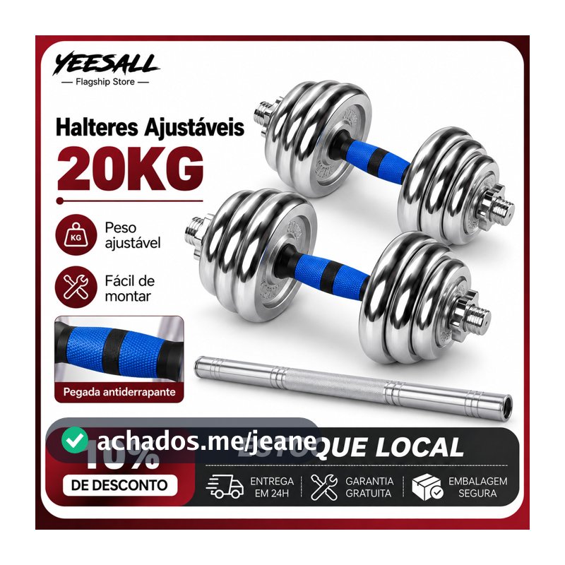 YEESALL Kit Anilhas Halteres Barra Completo Na Maleta Dumbbell 20kg/15kg/10kg