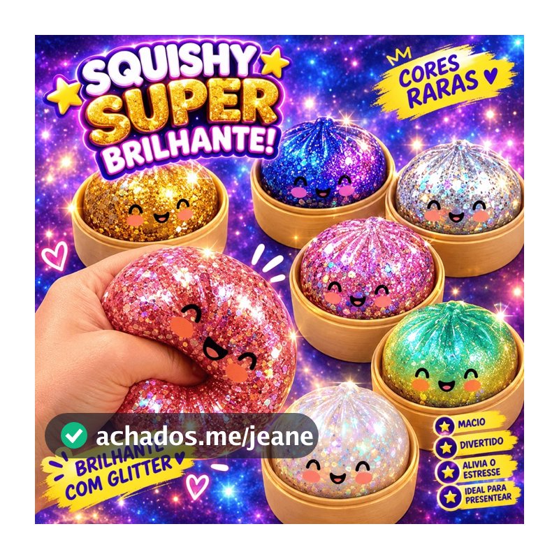 Squichy Dumpling brilhante glitter grande com  cores raras  bolinho com suporte pra guarda Pãozinho kawaii Mantega