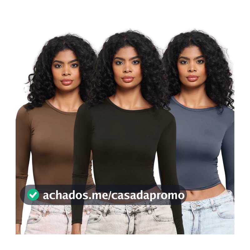 KIT 3: Blusa Feminina de Manga Longa - Meia Estação de Compressão Colada