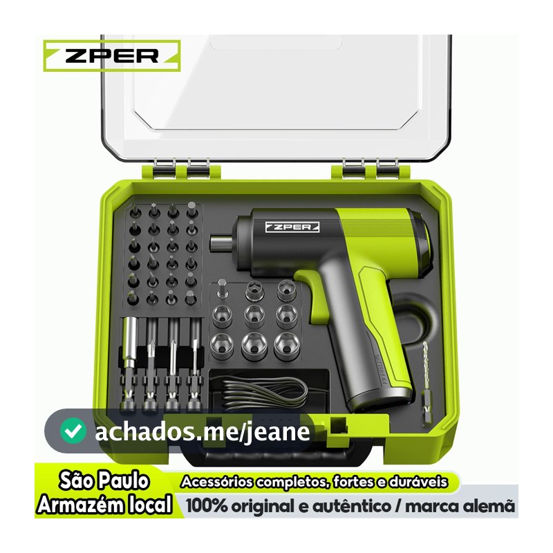 ZPER Parafusadeira 40 Pçs Portátil Sem Fio Kit Chaves Fenda Broca Philips Usb Com Maleta 4V Furadeira Bateria