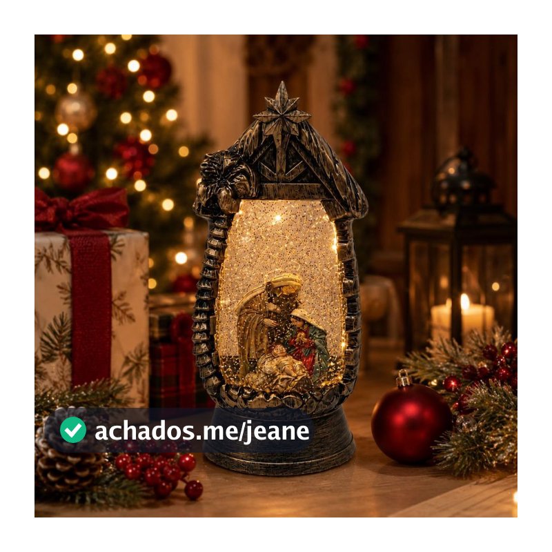 Lanterna Presépio de Natal com Globo de Neve LED Musical 24,5cm 27181 - Vencedor