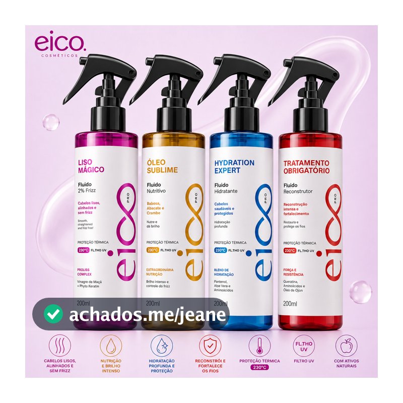 Protetor Termico Cabelo Eico Pro 200ml Anti Frizz Spray de Cabelo Leave in Protetor Térmico Finalizador Cabelo Eico