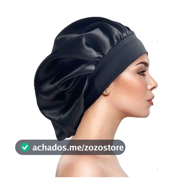 Touca de Cetim Com Faixa Larga Cabelos Lisos e Cacheados
