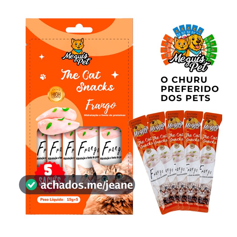 Petisco Churu Snack Cremoso p/Gatos Frango Tubetes 15gr Meguis Pet Natural Premium