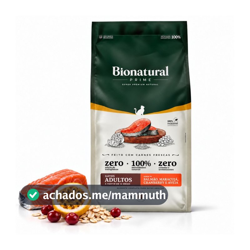 Ração Bionatural Prime Gatos Adultos Salmão 7,5kg Super Premium Natural Sem Transgênicos e Sem Corantes Envio Imediat
