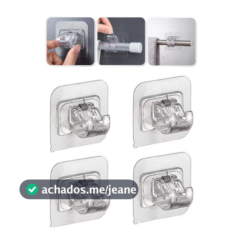 Kit  2 I 4 I 6 I 8 Ganchos Adesivos para Varão de Cortina Suporte Sem Furos na Parede